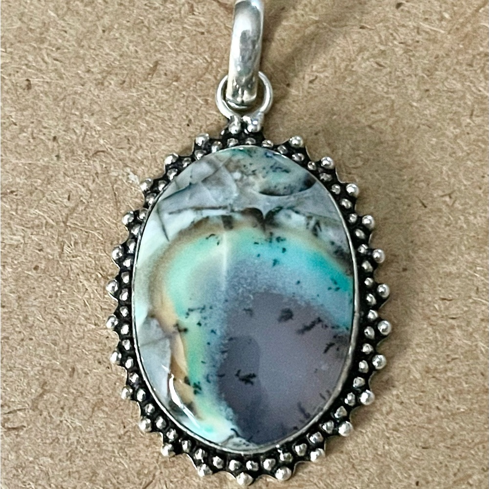 Elegant Dendretic Opal Pendant Necklace - 925 Plated/Stamped